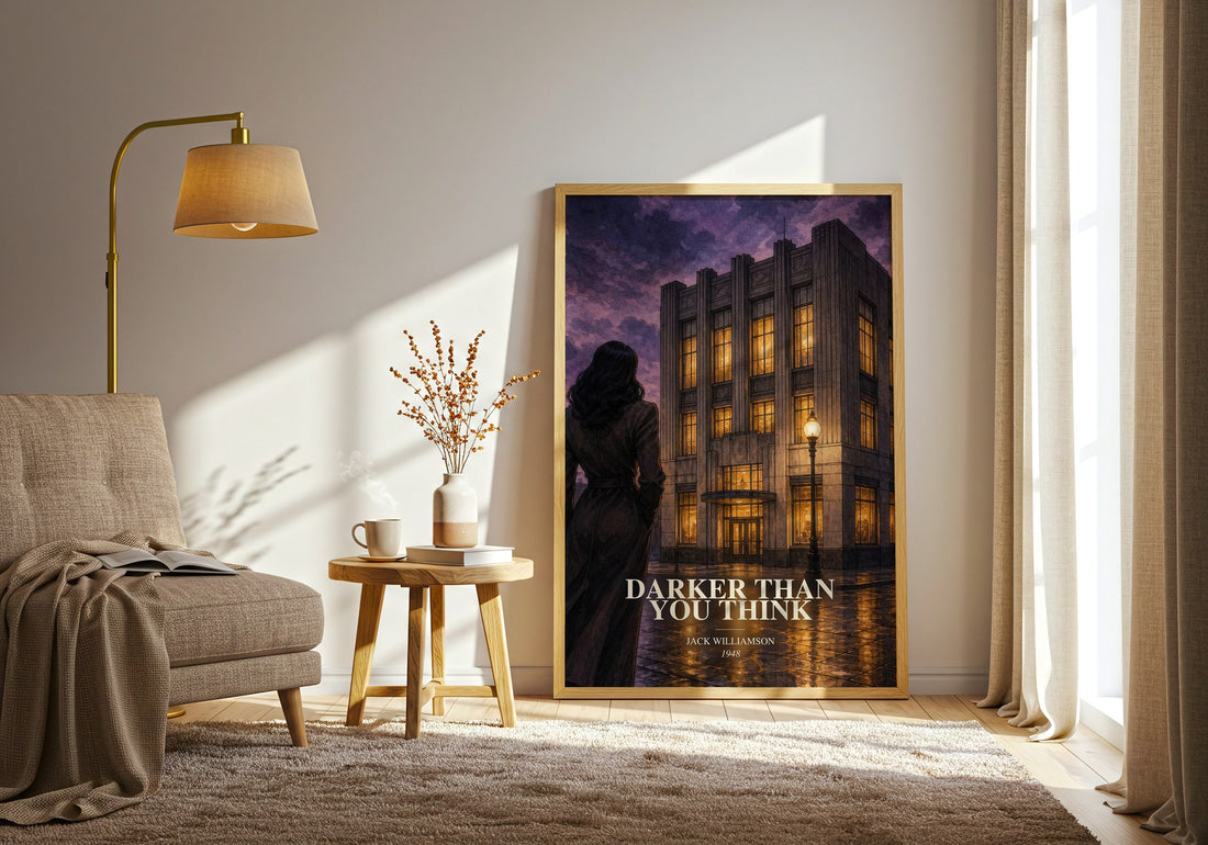 Darker Than You Think watercolour print in frame leaning in hallway – horror wall art
