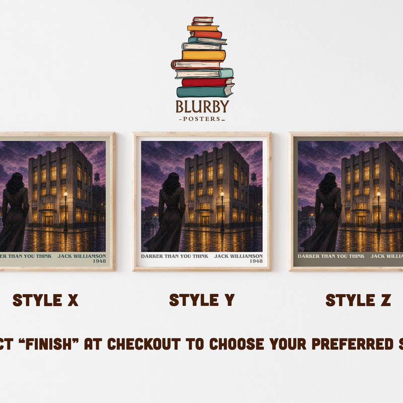 Darker Than You Think literary print in frame leaning in hallway – horror wall art