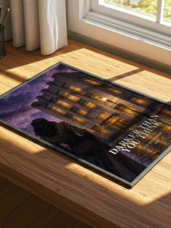Darker Than You Think watercolour book poster framed on wall – horror wall art