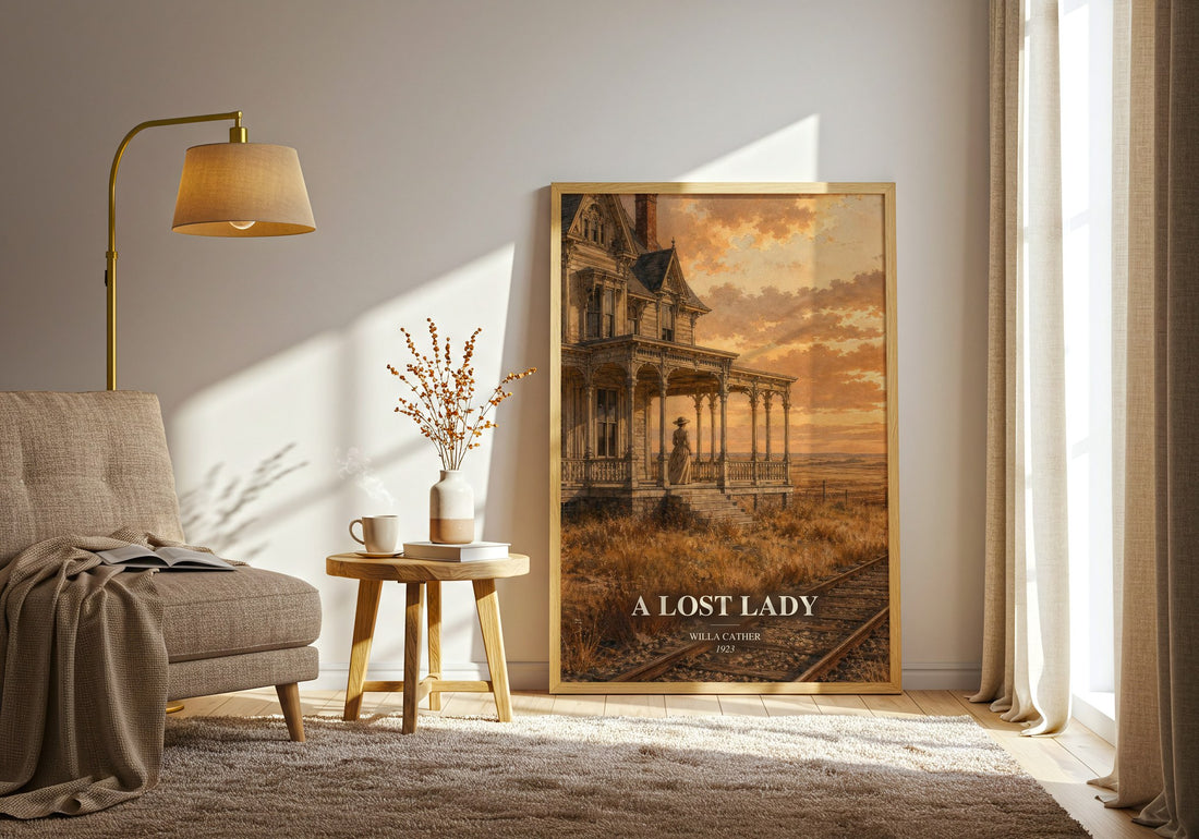 A Lost Lady watercolour print in frame leaning in hallway – literary fiction wall art