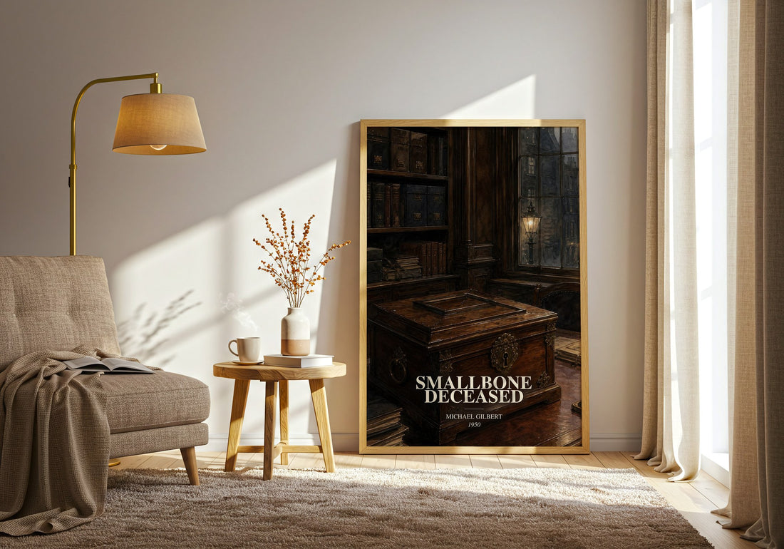 Smallbone Deceased watercolour print in frame leaning in hallway – mystery wall art