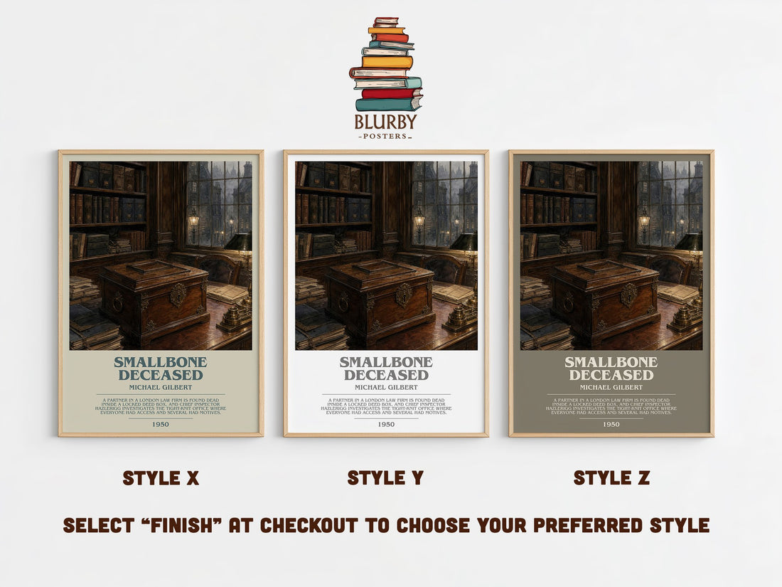 Smallbone Deceased Bookish Wall Art by Michael Gilbert – Style X, Y and Z side by side – choose your finish