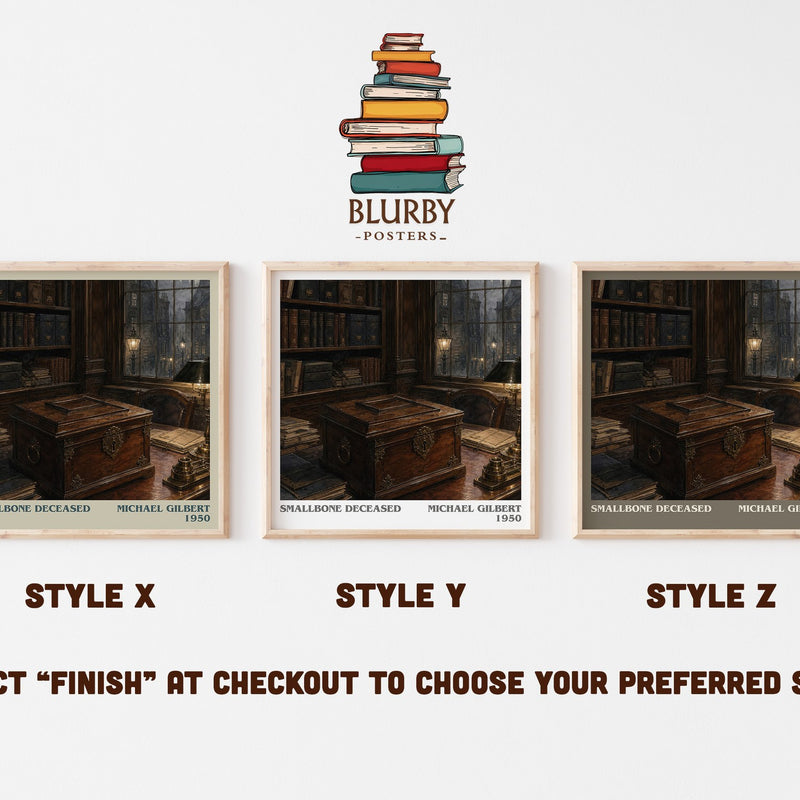 Smallbone Deceased literary print in frame leaning in hallway – mystery wall art