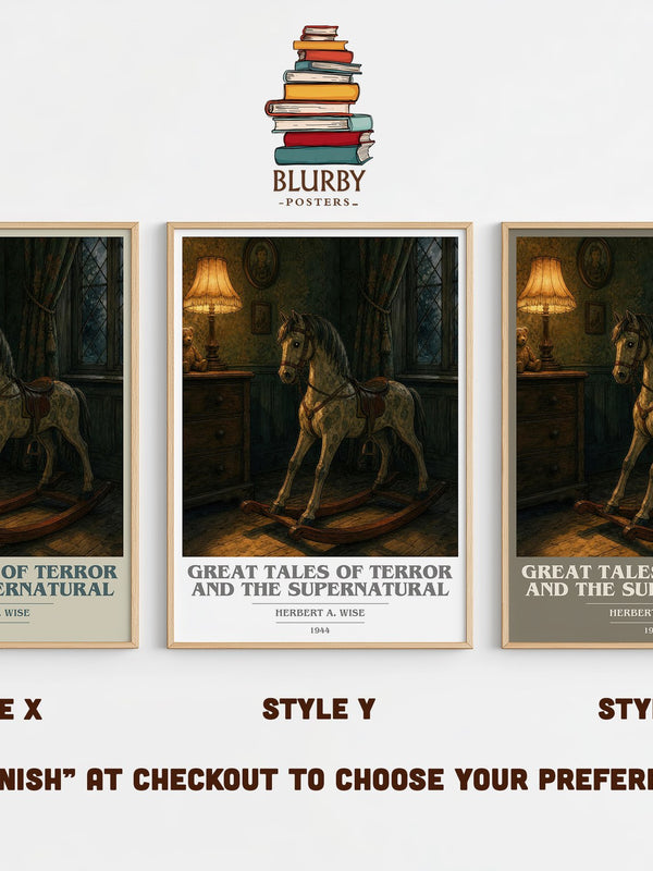 Great Tales Of Terror And The Supernatural book cover print in frame leaning in hallway – horror wall art