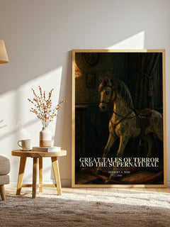 Great Tales Of Terror And The Supernatural watercolour print in frame leaning in hallway – horror wall art