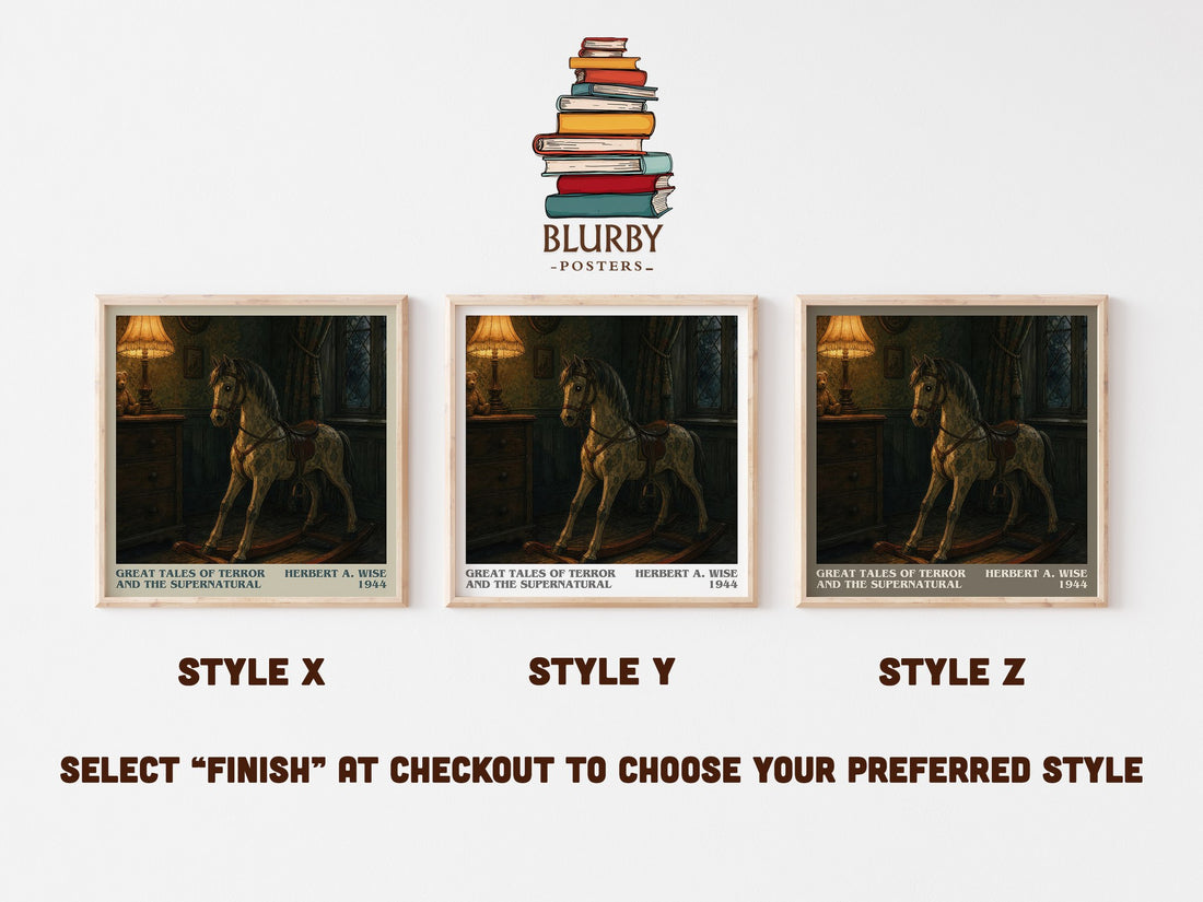 Great Tales Of Terror And The Supernatural literary print in frame leaning in hallway – horror wall art (mockup)