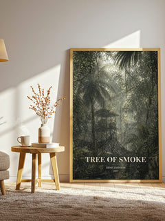 Tree of Smoke watercolour print in frame leaning in hallway – literary fiction wall art