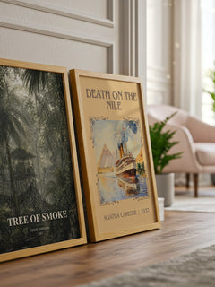 Tree of Smoke watercolour print framed by window – literary home decor