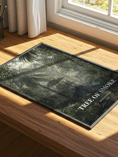Tree of Smoke watercolour book poster framed on wall – literary fiction wall art