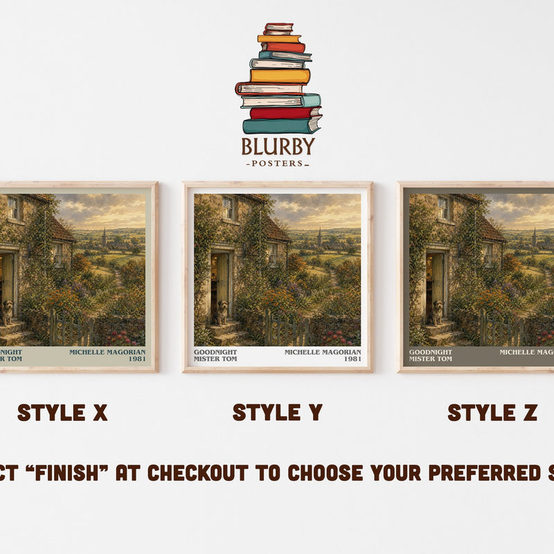 Goodnight Mister Tom literary print in frame leaning in hallway – childrens wall art