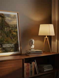 Goodnight Mister Tom watercolour print on bookshelf – Michelle Magorian fan gift