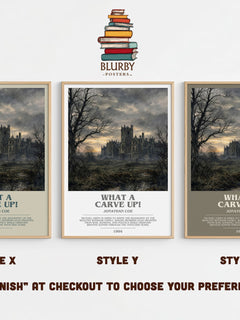 What a Carve Up! Bookish Wall Art by Jonathan Coe – Style X, Y and Z side by side – choose your finish