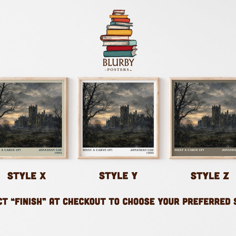What a Carve Up! literary print in frame leaning in hallway – satire wall art
