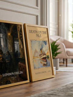 London Fields watercolour print framed by window – literary home decor