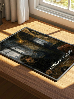 London Fields watercolour book poster framed on wall – literary fiction wall art