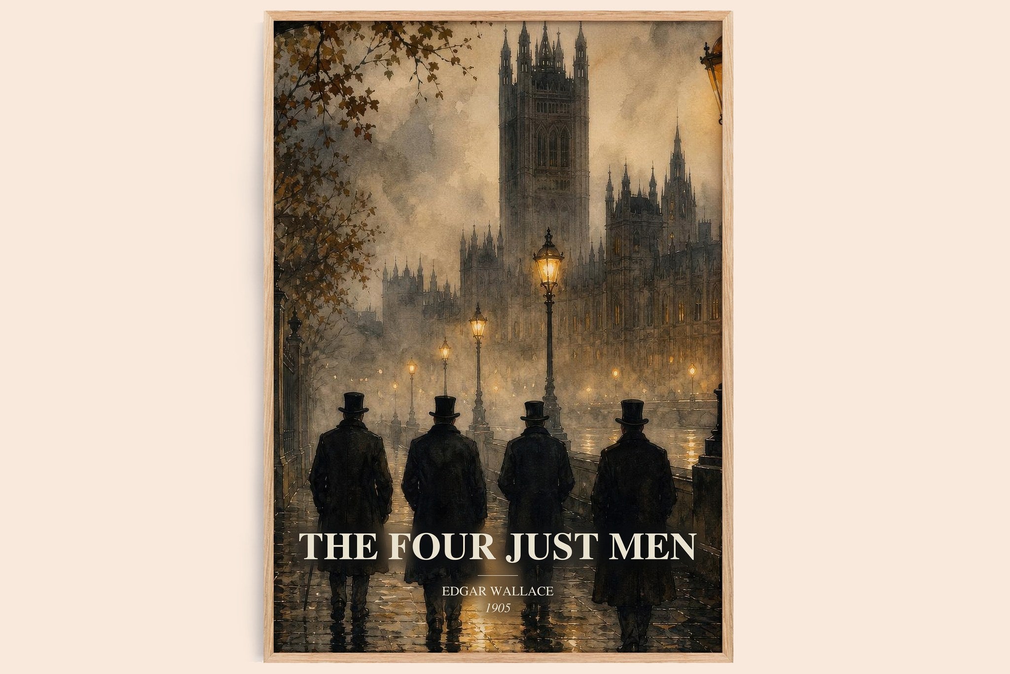 The Four Just Men Book Watercolour Illustration by Edgar Wallace