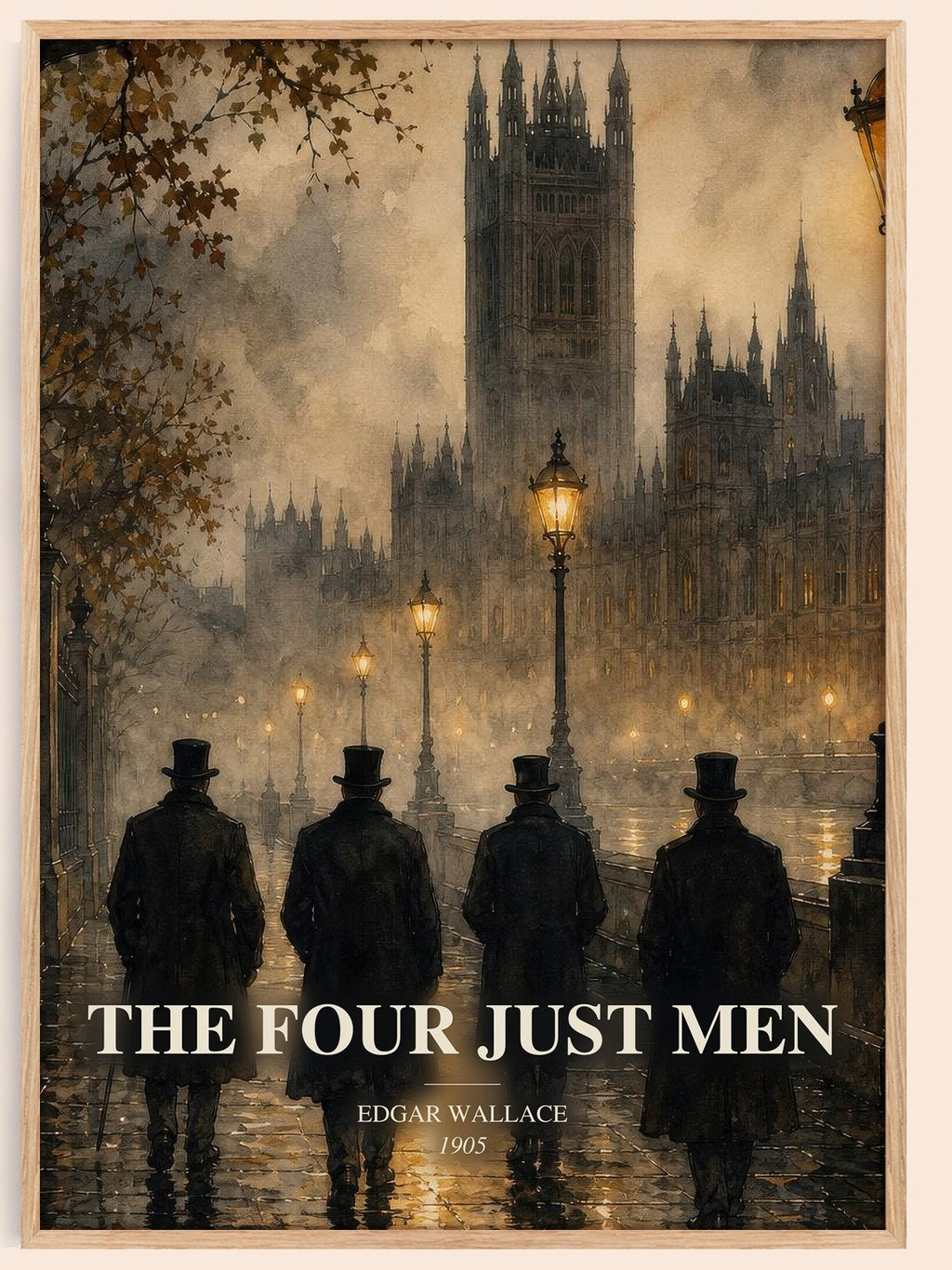 The Four Just Men watercolour book poster by Edgar Wallace – framed literary art print