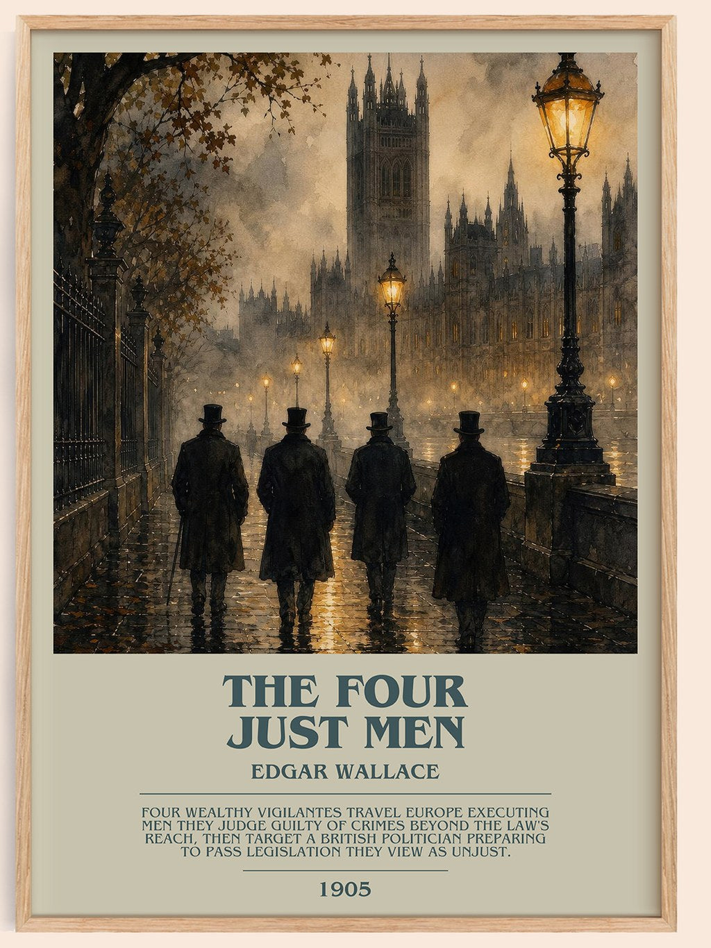 The Four Just Men Bookish Wall Art by Edgar Wallace – framed poster