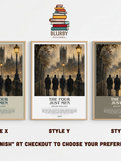 The Four Just Men Bookish Wall Art by Edgar Wallace – Style X, Y and Z side by side – choose your finish