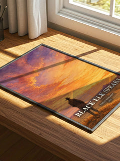 Black Elk Speaks watercolour book poster framed on wall – memoir wall art