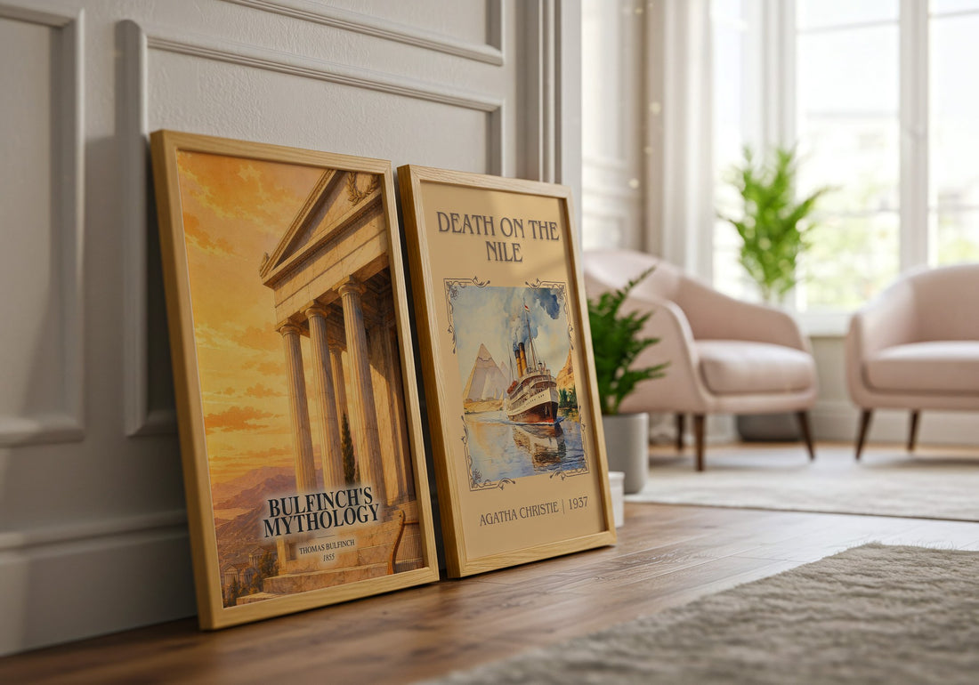 Bulfinch's Mythology watercolour print framed by window – literary home decor