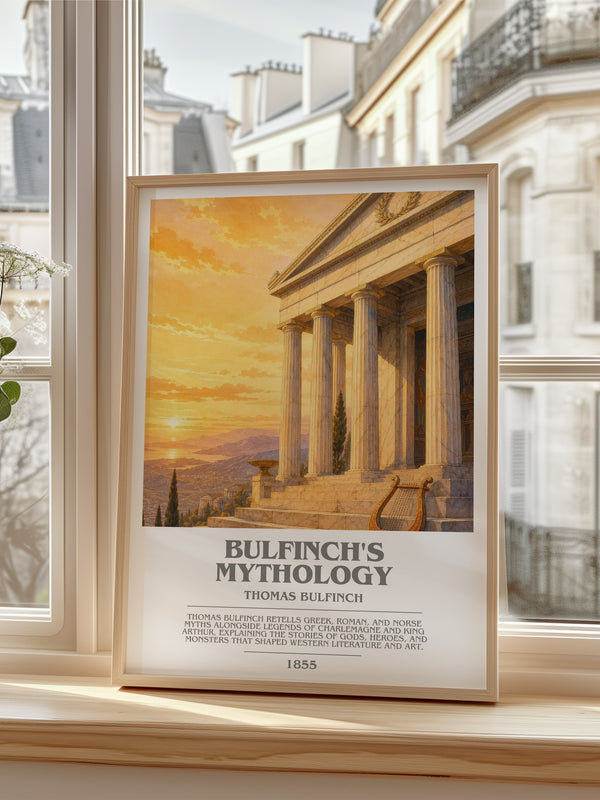 Bulfinch's Mythology Bookish Wall Art by Thomas Bulfinch – framed print by a bright window