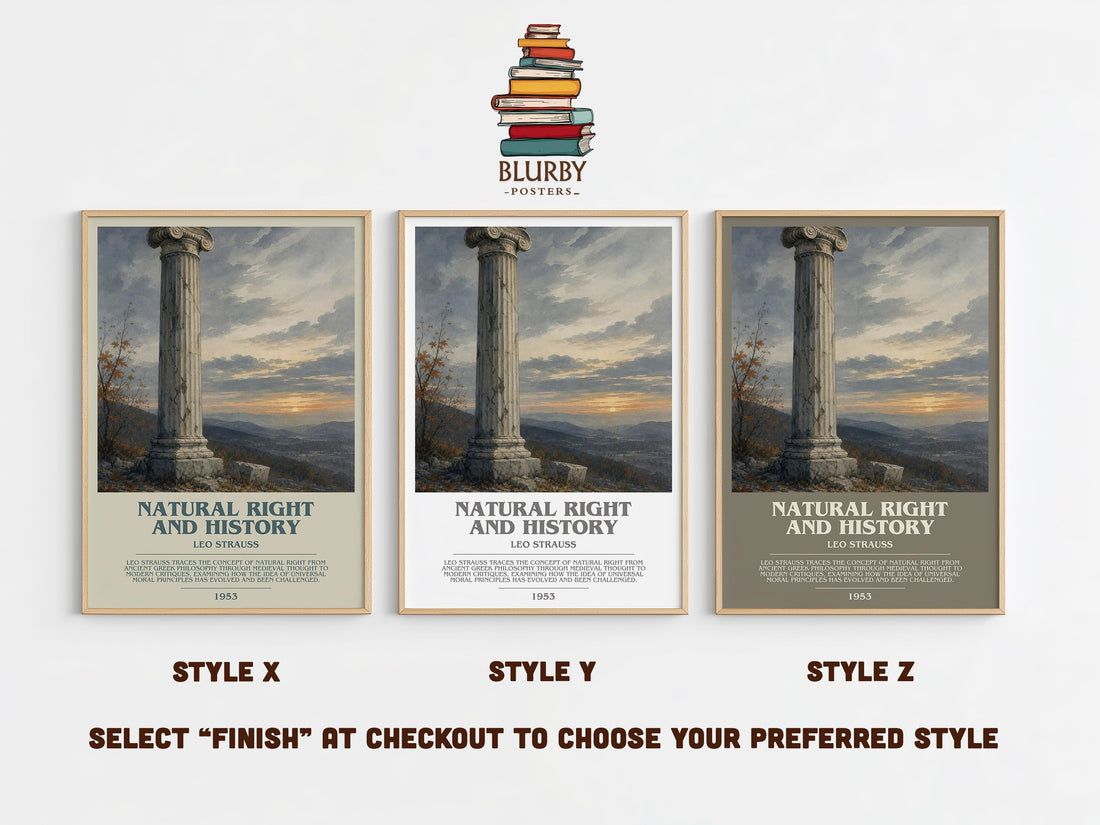 Natural Right and History Bookish Wall Art by Leo Strauss – Style X, Y and Z side by side – choose your finish