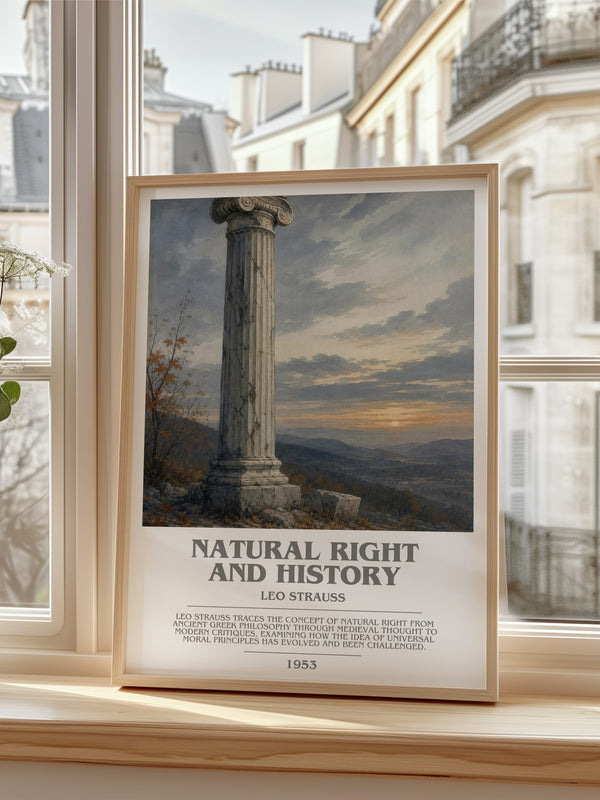 Natural Right and History Bookish Wall Art by Leo Strauss – framed print by a bright window