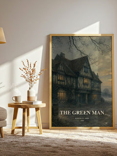The Green Man watercolour print in frame leaning in hallway – horror wall art