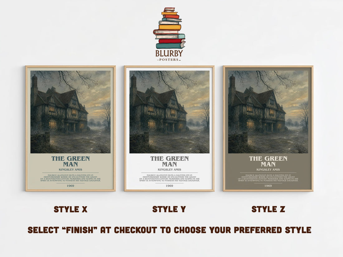 The Green Man Bookish Wall Art by Kingsley Amis – Style X, Y and Z side by side – choose your finish