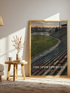 The Sportswriter watercolour print in frame leaning in hallway – literary fiction wall art