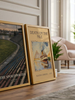 The Sportswriter watercolour print framed by window – literary home decor