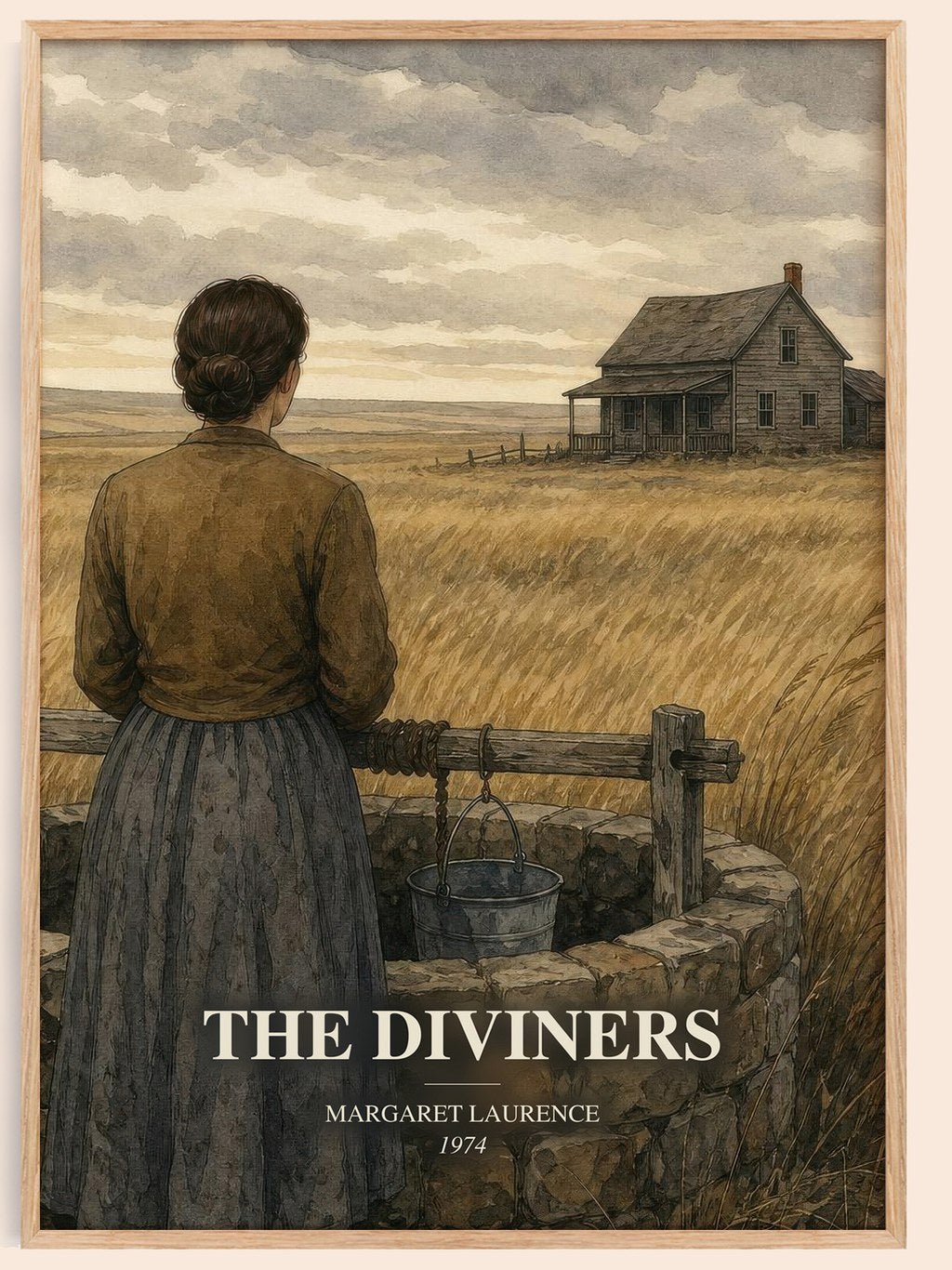 The Diviners watercolour book poster by Margaret Laurence – framed literary art print