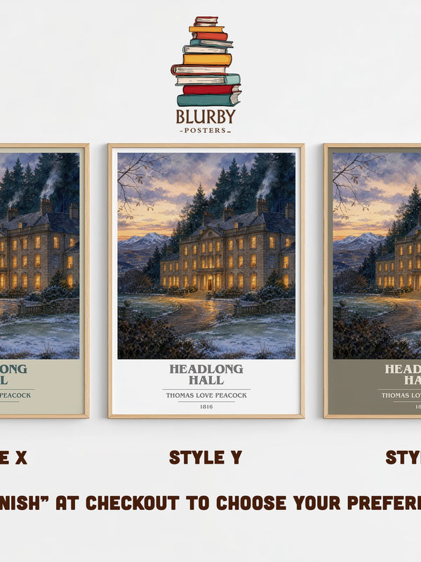 Headlong Hall book cover print in frame leaning in hallway – satire wall art