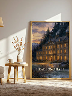 Headlong Hall watercolour print in frame leaning in hallway – satire wall art