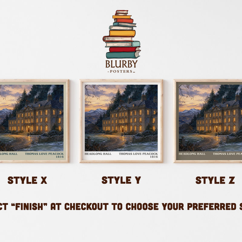 Headlong Hall literary print in frame leaning in hallway – satire wall art