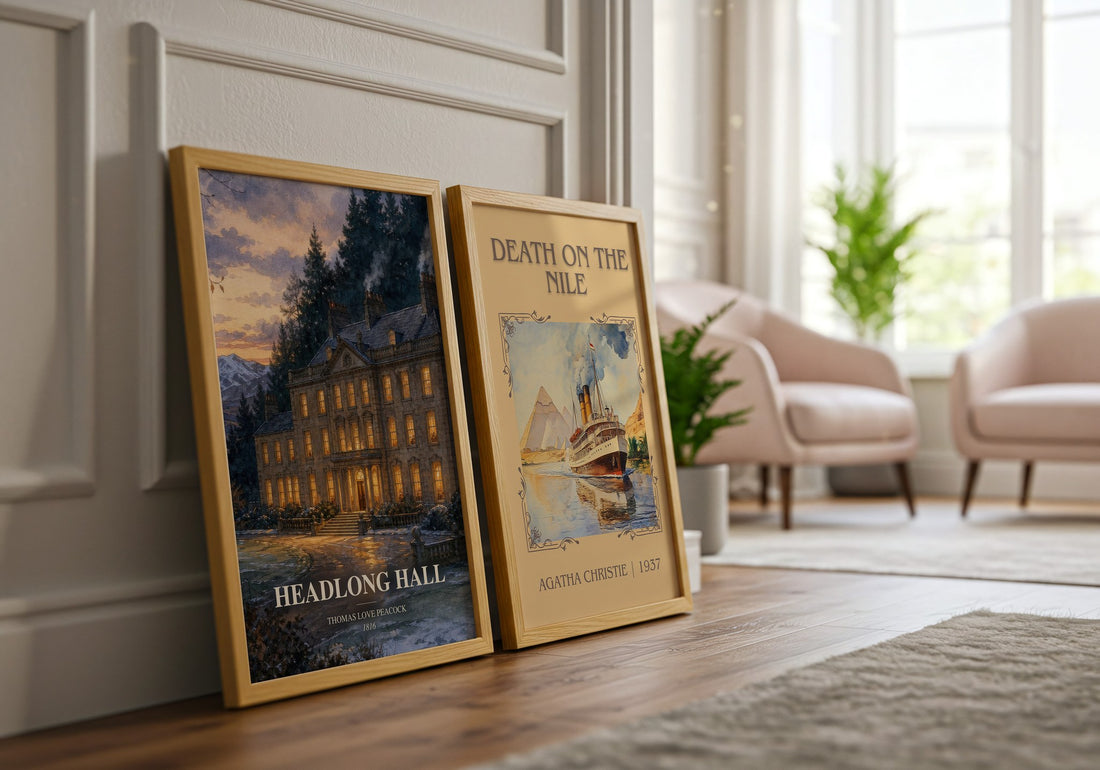 Headlong Hall watercolour print framed by window – literary home decor
