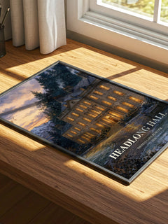 Headlong Hall watercolour book poster framed on wall – satire wall art