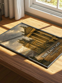 The Last Lion watercolour book poster framed on wall – non fiction wall art