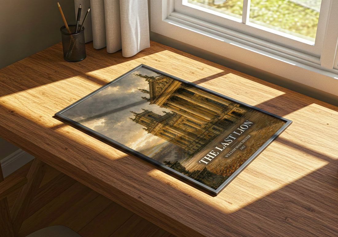 The Last Lion watercolour book poster framed on wall – non fiction wall art