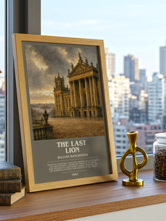 The Last Lion Bookish Wall Art by William Manchester – framed print on a city-view windowsill