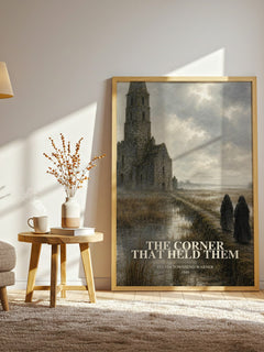 The Corner That Held Them watercolour print in frame leaning in hallway – historical fiction wall art