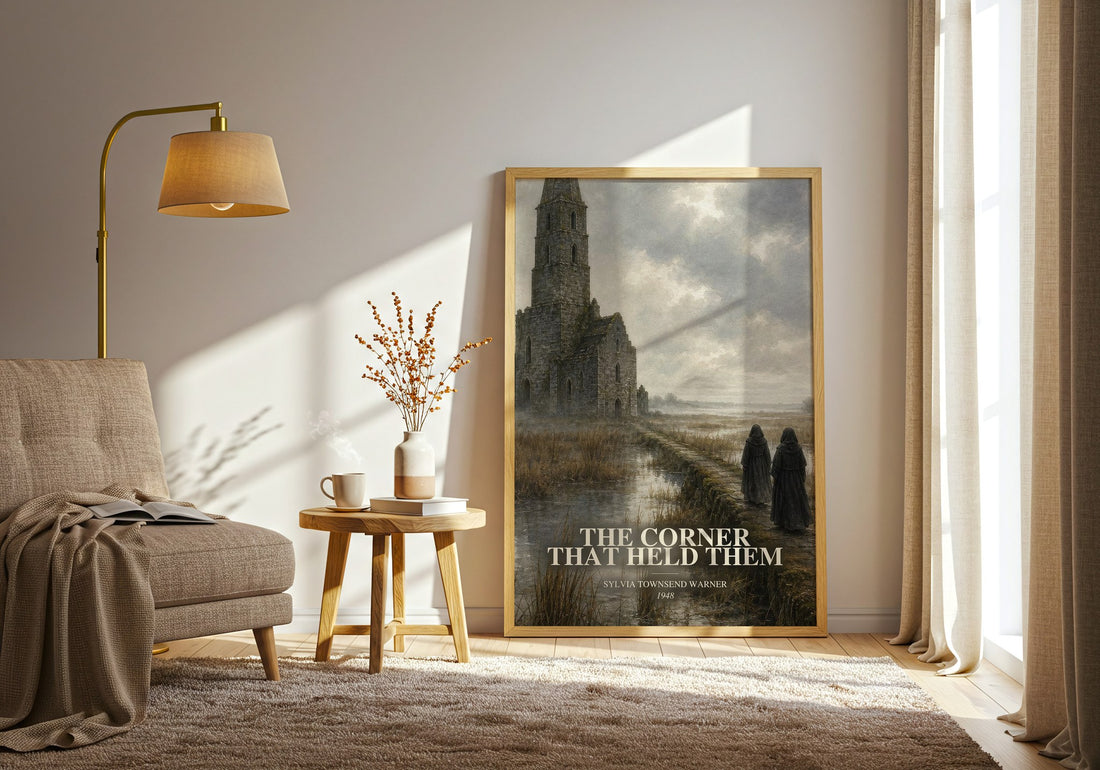 The Corner That Held Them watercolour print in frame leaning in hallway – historical fiction wall art