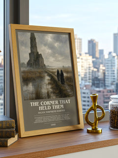 The Corner That Held Them Bookish Wall Art by Sylvia Townsend Warner – framed print on a city-view windowsill