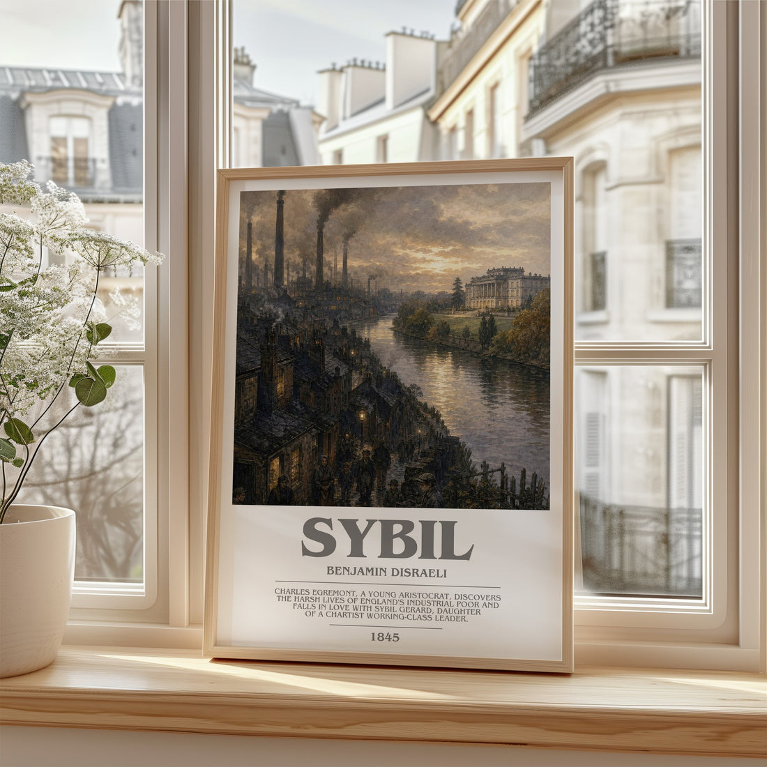 Sybil Bookish Wall Art by Benjamin Disraeli – framed print by a bright window