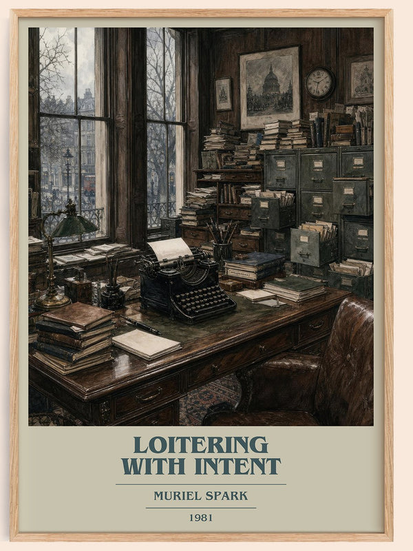 Loitering With Intent book cover book poster by Muriel Spark – framed literary art print