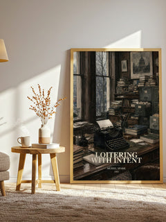 Loitering With Intent watercolour print in frame leaning in hallway – literary fiction wall art
