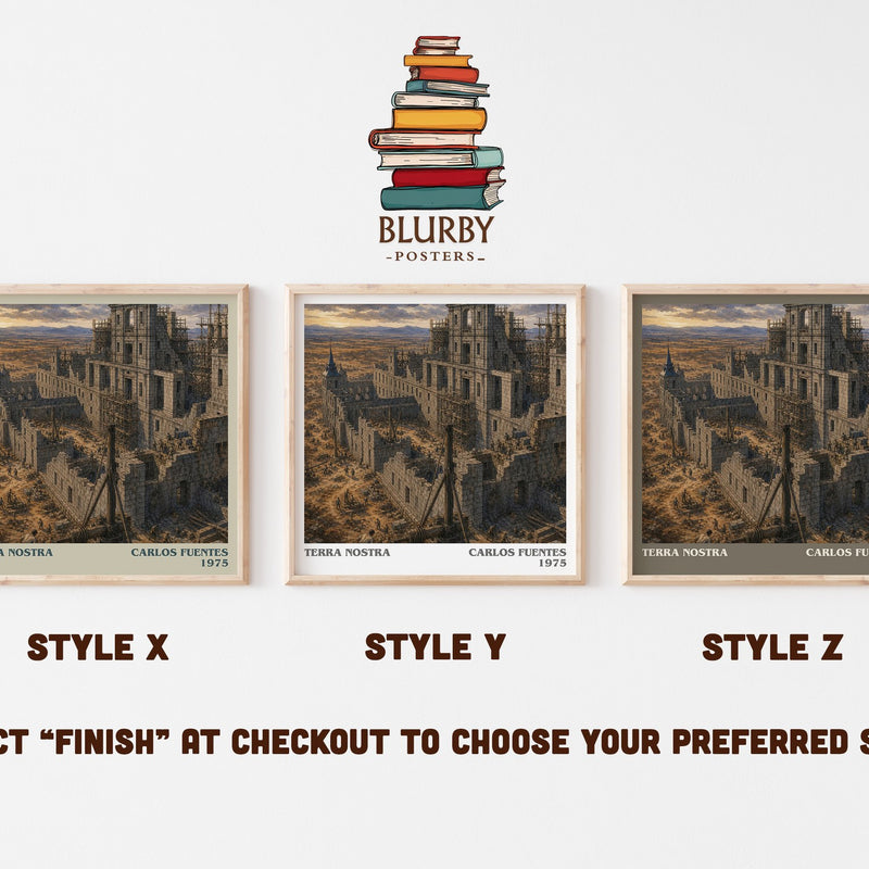 Terra Nostra literary print in frame leaning in hallway – literary fiction wall art