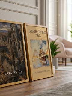 Terra Nostra watercolour print framed by window – literary home decor