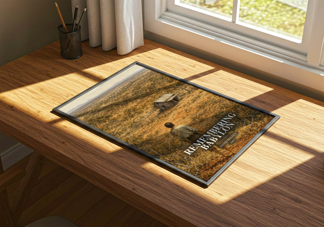 Remembering Babylon watercolour book poster framed on wall – literary fiction wall art